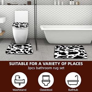 4pcs Cow Print Shower Curtain Sets with Rugs Accessories, Black and White Pattern Bath Curtains Set Bathroom Decor with 12 Hooks 71x72 in SETYYEA4