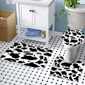 4pcs Cow Print Shower Curtain Sets with Rugs Accessories, Black and White Pattern Bath Curtains Set Bathroom Decor with 12 Hooks 71x72 in SETYYEA4