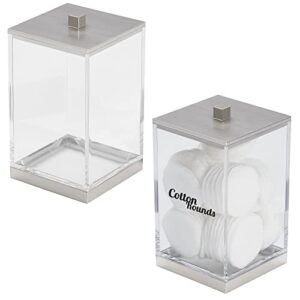 mdesign acrylic storage organizer canister jar with labels, large containers - bathroom storage, organization for vanity, counter, or makeup table, lumiere collection, set/2 + labels, clear/brushed