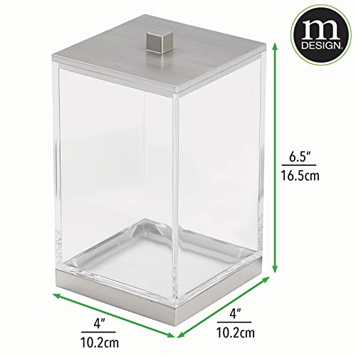 mDesign Acrylic Storage Organizer Canister Jar with Labels, Large Containers - Bathroom Storage, Organization for Vanity, Counter, or Makeup Table, Lumiere Collection, Set/2 + Labels, Clear/Brushed