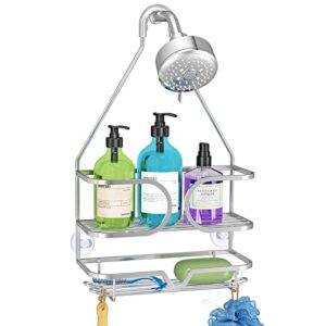 kefanta shower caddy over shower head, hanging shower organizer, silver shampoo holder for bathroom, shower storage rack