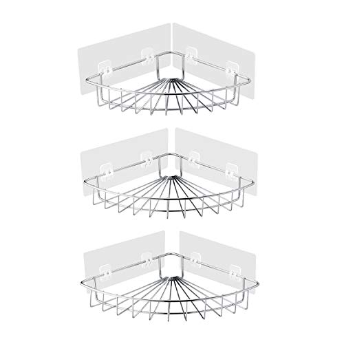 ANZZI 3-Piece Corner Shower Caddy Shelf Set with 8 Adhesive in Chrome | Steel Wall Mount Storage Organizer Shelves for Bathroom Kitchen Garage | Sturdy Holder Rack Basket | AC-AZSC64CH