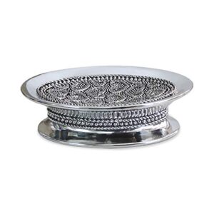 nu steel beaded heart resin decorative dish tray for bathroom vanities, countertops, pedestals, kitchen sink-store hand soap, pumice bars, sponges, scrubbers-chrome, small, silver