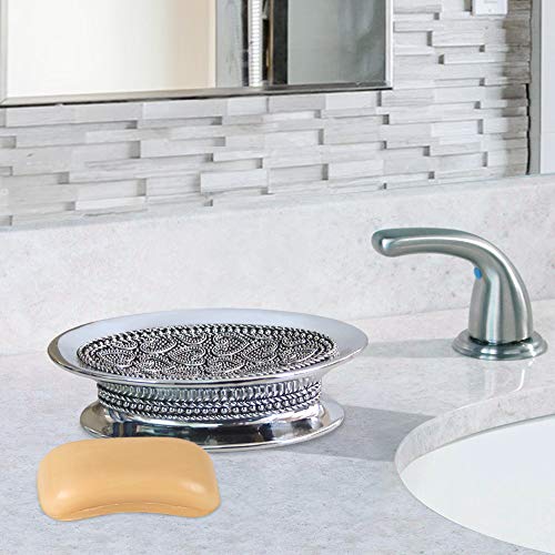 nu steel Beaded Heart Resin Decorative Dish Tray for Bathroom Vanities, Countertops, Pedestals, Kitchen Sink-Store Hand Soap, Pumice Bars, Sponges, Scrubbers-Chrome, Small, Silver