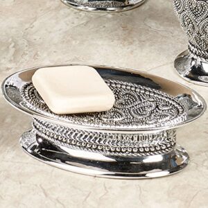 nu steel Beaded Heart Resin Decorative Dish Tray for Bathroom Vanities, Countertops, Pedestals, Kitchen Sink-Store Hand Soap, Pumice Bars, Sponges, Scrubbers-Chrome, Small, Silver