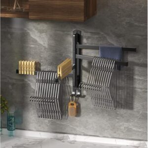 Swivel Towel Bar with 4 Arms Towel Rail Rack Holder Organizer Rod Pole Hanger Wall Mounted 180 Degree Rotation for Bathroom Kitchen Bath¡­