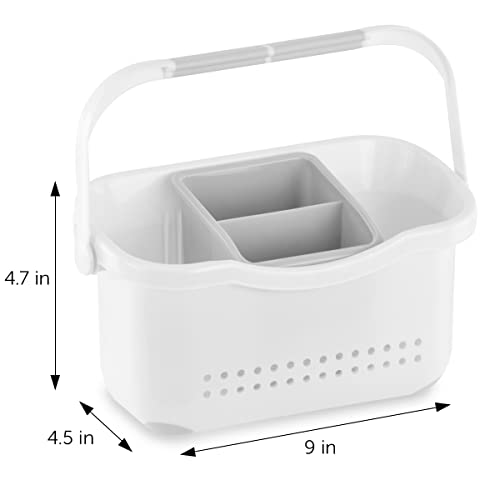 DecorRack Portable Shower Caddy Bath Organizer Basket with Handle for Bathroom, Dorm, Cleaning Supplies, Shampoo, and Beauty Products, White