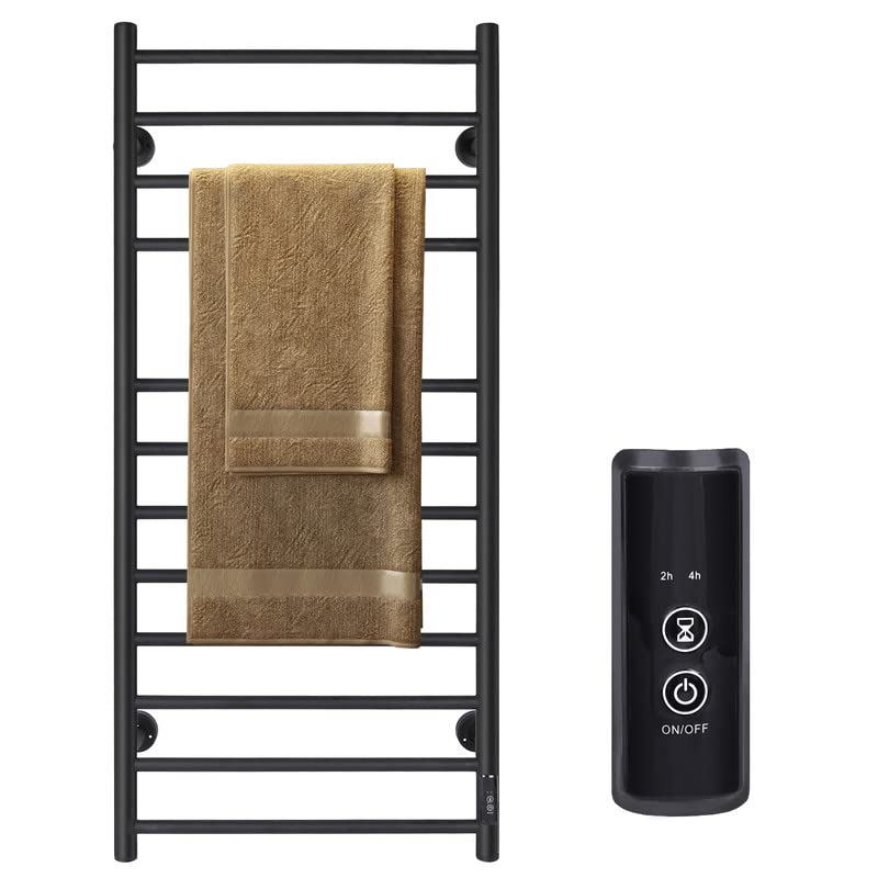 JSLOVE Towel Warmer Wall Mounted Heated Towel Racks for Bathroom, Stainless Steel Hot Towel Rack with Timer (12 Bars Matte Black)