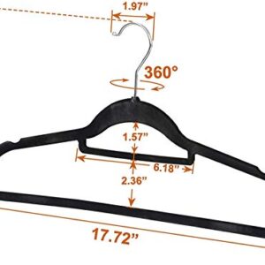 HomGarden 100 Pack Velvet Hangers Ultra Thin Non Slip Clothes Hanger Hook Swivel 360 Flocked & Durable Space Saving w/Bar for Garments, Suits, Dresses, Pants, Shirts, Coats