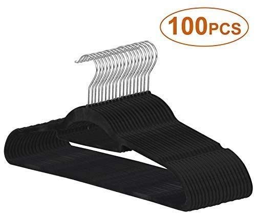 HomGarden 100 Pack Velvet Hangers Ultra Thin Non Slip Clothes Hanger Hook Swivel 360 Flocked & Durable Space Saving w/Bar for Garments, Suits, Dresses, Pants, Shirts, Coats