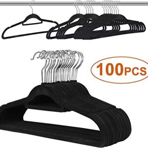 HomGarden 100 Pack Velvet Hangers Ultra Thin Non Slip Clothes Hanger Hook Swivel 360 Flocked & Durable Space Saving w/Bar for Garments, Suits, Dresses, Pants, Shirts, Coats