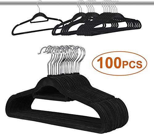 HomGarden 100 Pack Velvet Hangers Ultra Thin Non Slip Clothes Hanger Hook Swivel 360 Flocked & Durable Space Saving w/Bar for Garments, Suits, Dresses, Pants, Shirts, Coats