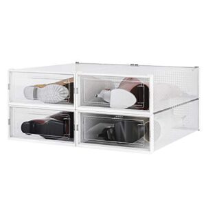 paranta 4-piece boot shoe storage box, stackable clear plastic shoe organizer, with clear door for storing women shoes 20.5" x 12.5" x 5.5"