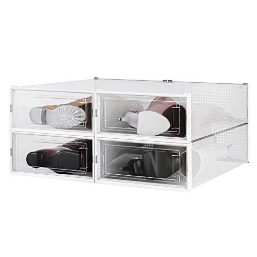 PARANTA 4-Piece Boot Shoe Storage Box, Stackable Clear Plastic Shoe Organizer, With Clear Door For Storing Women Shoes 20.5" x 12.5" x 5.5"