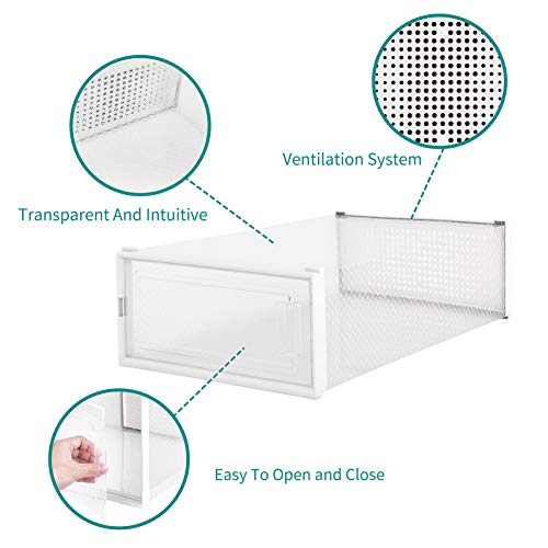PARANTA 4-Piece Boot Shoe Storage Box, Stackable Clear Plastic Shoe Organizer, With Clear Door For Storing Women Shoes 20.5" x 12.5" x 5.5"