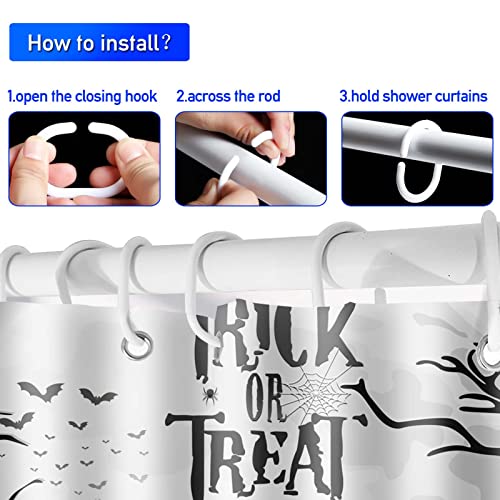 4PC Halloween Bathroom Set, Spooky Graveyard Shower Curtain Set with Shower Curtain and Rugs and Accessories,Bat Cartoon Cat Bathroom Decor with Soft Non-Slip Bath Mat and Toilet Lid Cover Mat