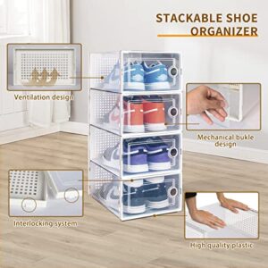 Hrrsaki 15 Pack Foldable Shoe Storage Boxes, Shoe Boxes Clear Plastic Stackable, Shoe Organizer Boxes with Front Opening Lids, Ventilation and Dust-proof, Shoe Container Boxes for Closet, Bedroom, Bathroom, Fit for Women/Men Size 9(13” x 9” x 5.5”) (black