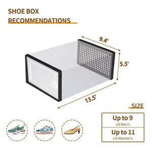 Hrrsaki 15 Pack Foldable Shoe Storage Boxes, Shoe Boxes Clear Plastic Stackable, Shoe Organizer Boxes with Front Opening Lids, Ventilation and Dust-proof, Shoe Container Boxes for Closet, Bedroom, Bathroom, Fit for Women/Men Size 9(13” x 9” x 5.5”) (black