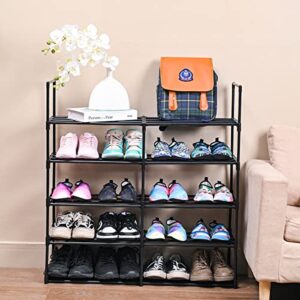 JUMAIPRO 5-Tiers Shoe Rack, 20 Pairs Shoe Storage Organizer, Double Row Free Standing Shoe Racks, Metal Stackable Shoe Tower, Black Shoe Shelf for Entryway Closet Bedroom Hallway Patio