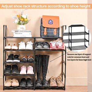 JUMAIPRO 5-Tiers Shoe Rack, 20 Pairs Shoe Storage Organizer, Double Row Free Standing Shoe Racks, Metal Stackable Shoe Tower, Black Shoe Shelf for Entryway Closet Bedroom Hallway Patio