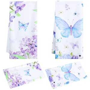2 pcs floral lilacs and butterflies hand towels floral purple lilacs hand towels spring flowers hand towels for bathroom wedding baby shower decorative towels, 19.7 x 27.6 inches