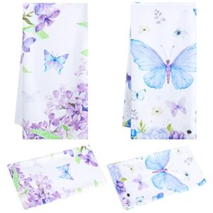 2 Pcs Floral Lilacs and Butterflies Hand Towels Floral Purple Lilacs Hand Towels Spring Flowers Hand Towels for Bathroom Wedding Baby Shower Decorative Towels, 19.7 x 27.6 inches