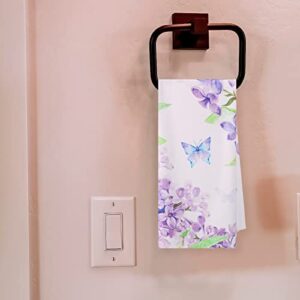 2 Pcs Floral Lilacs and Butterflies Hand Towels Floral Purple Lilacs Hand Towels Spring Flowers Hand Towels for Bathroom Wedding Baby Shower Decorative Towels, 19.7 x 27.6 inches