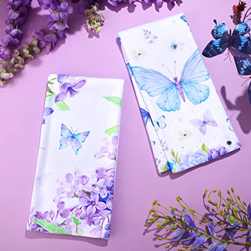 2 Pcs Floral Lilacs and Butterflies Hand Towels Floral Purple Lilacs Hand Towels Spring Flowers Hand Towels for Bathroom Wedding Baby Shower Decorative Towels, 19.7 x 27.6 inches