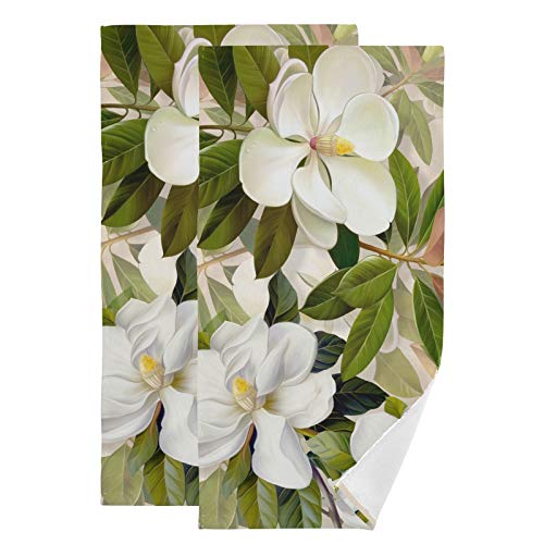 susiyo White Magnolia Flowers Printed Hand Towel for Bathroom Set of 2 Absorbent Cotton Face Towel Multipurpose for Hotel Gym Guest Spa Yoga Home Decorative,28x14in