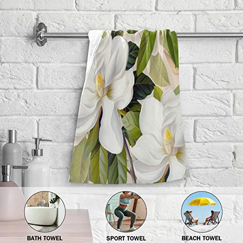 susiyo White Magnolia Flowers Printed Hand Towel for Bathroom Set of 2 Absorbent Cotton Face Towel Multipurpose for Hotel Gym Guest Spa Yoga Home Decorative,28x14in