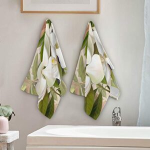 susiyo White Magnolia Flowers Printed Hand Towel for Bathroom Set of 2 Absorbent Cotton Face Towel Multipurpose for Hotel Gym Guest Spa Yoga Home Decorative,28x14in