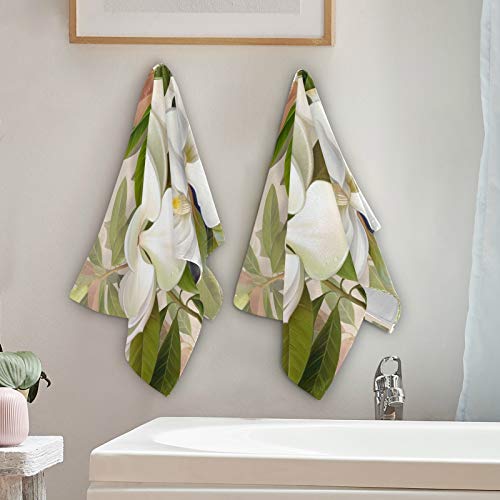 susiyo White Magnolia Flowers Printed Hand Towel for Bathroom Set of 2 Absorbent Cotton Face Towel Multipurpose for Hotel Gym Guest Spa Yoga Home Decorative,28x14in