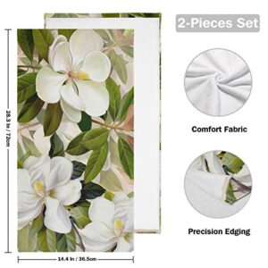 susiyo White Magnolia Flowers Printed Hand Towel for Bathroom Set of 2 Absorbent Cotton Face Towel Multipurpose for Hotel Gym Guest Spa Yoga Home Decorative,28x14in