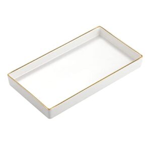 luxspire bathroom vanity tray, ceramic decorative tray jewelry counter storage organizer, gold edged dresser kitchen sink tray for perfume candle holder bathroom accessories -s- matte white