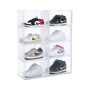 omopin xl shoe boxes clear plastic stackable,drop side shoe storage box,pack of 8,sneaker display case container,fit up to us size 13