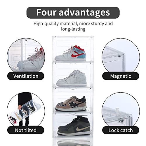 OMOPIN XL shoe boxes clear plastic stackable,Drop Side Shoe Storage Box,Pack of 8,Sneaker Display Case Container,Fit up to US Size 13