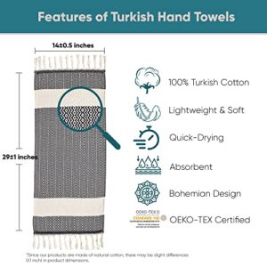 sea me at home 2 Pack Decorative Turkish Hand Towels for Bathroom with Bohemian Design, Dish Towels for Kitchen 100% Turkish Cotton Farmhouse Boho Kitchen Tea Towel Set, 14 x 29 Inches (Black)