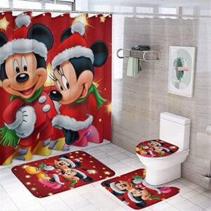 cartoon 4 piece bathroom set,shower curtains for bathroom set with shower mat non slip & toilet lid cover and u shower mat bathroom rugs sets