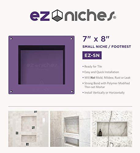 Ez-niches - USA - Ezsn - Footrest - 8in X 7in - Made To Tile - Recessed Tile Wall Shampoo Soap Niche Footrest