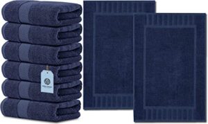 white classic luxury hand towels | 6 pack luxury bath 2 pack bundle (navy blue)