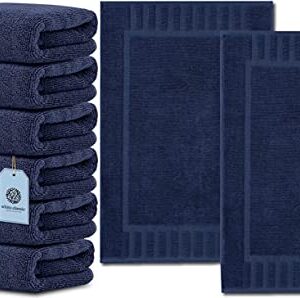 White Classic Luxury Hand Towels | 6 Pack Luxury Bath 2 Pack Bundle (Navy Blue)