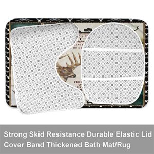 Deer Hunting Bathroom 4 Sets Shower Curtain Decor with Rugs, Toilet Lid Cover and Bath Mat,12 Hooks