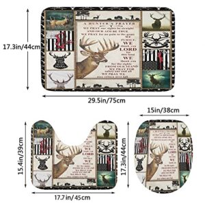 Deer Hunting Bathroom 4 Sets Shower Curtain Decor with Rugs, Toilet Lid Cover and Bath Mat,12 Hooks