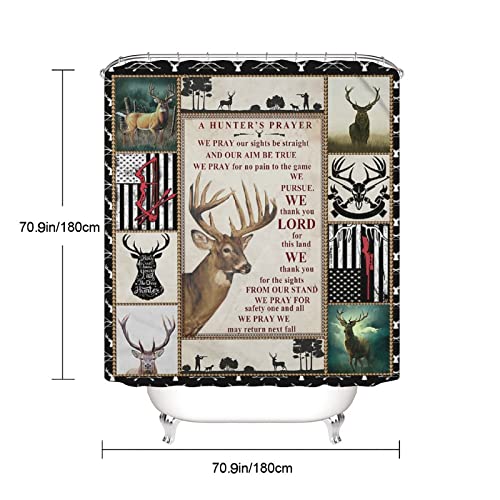 Deer Hunting Bathroom 4 Sets Shower Curtain Decor with Rugs, Toilet Lid Cover and Bath Mat,12 Hooks