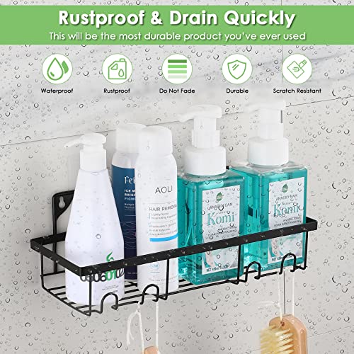 4-Pack Shower Caddy Shelf with Soap Holder, No Drilling Traceless Adhesive Shower Wall Shelves with Hooks, Rustproof Bathroom Shower Storage Organizer