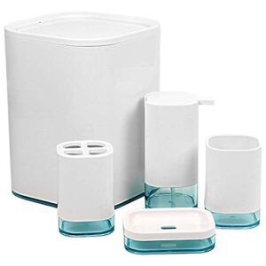 locco decor 5 pieces acrylic modern style bathroom vanity accessory set with trash can-white