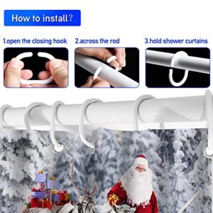 CALARVUK 4PC Winter Bathroom Sets with Shower Curtain and Rugs,Santa Claus Snowflake Deer Shower Curtain Set with Non-Slip Rugs, Toilet Lid Cover and Bath Mat, Holiday Bathroom Decoration Set