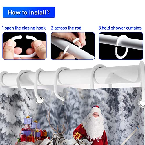 CALARVUK 4PC Winter Bathroom Sets with Shower Curtain and Rugs,Santa Claus Snowflake Deer Shower Curtain Set with Non-Slip Rugs, Toilet Lid Cover and Bath Mat, Holiday Bathroom Decoration Set