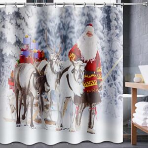 CALARVUK 4PC Winter Bathroom Sets with Shower Curtain and Rugs,Santa Claus Snowflake Deer Shower Curtain Set with Non-Slip Rugs, Toilet Lid Cover and Bath Mat, Holiday Bathroom Decoration Set