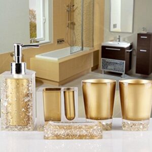 AMSS 5 Piece Stunning Bathroom Accessories Set in Crystal Like Acrylic Tumbler Dispenser Soap Dish Cups,Gold